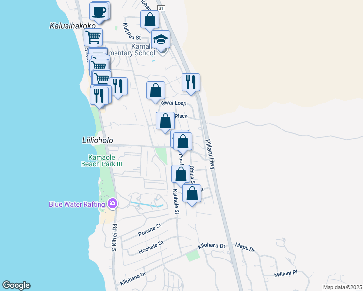map of restaurants, bars, coffee shops, grocery stores, and more near 231 Keonekai Road in Kihei