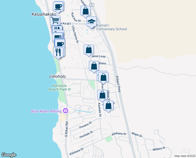 map of restaurants, bars, coffee shops, grocery stores, and more near 211 Keonekai Road in Kihei