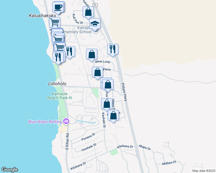 map of restaurants, bars, coffee shops, grocery stores, and more near 235 Keonekai Road in Kihei