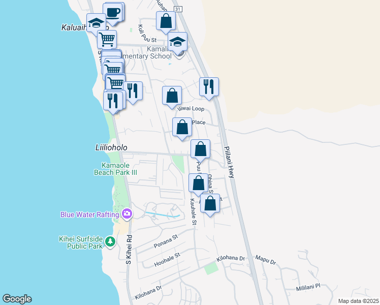 map of restaurants, bars, coffee shops, grocery stores, and more near 211 Keonekai Road in Kihei