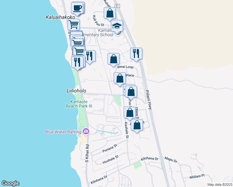 map of restaurants, bars, coffee shops, grocery stores, and more near 170 Keonekai Road in Kihei