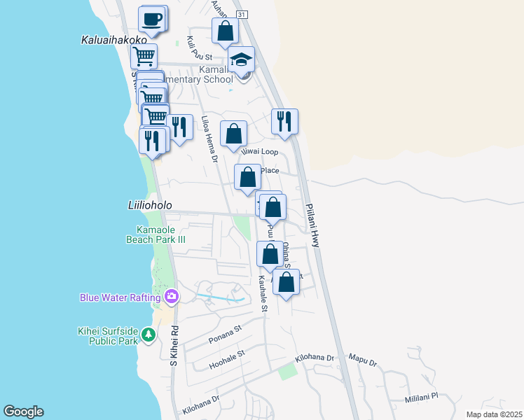 map of restaurants, bars, coffee shops, grocery stores, and more near 219 Keonekai Road in Kihei