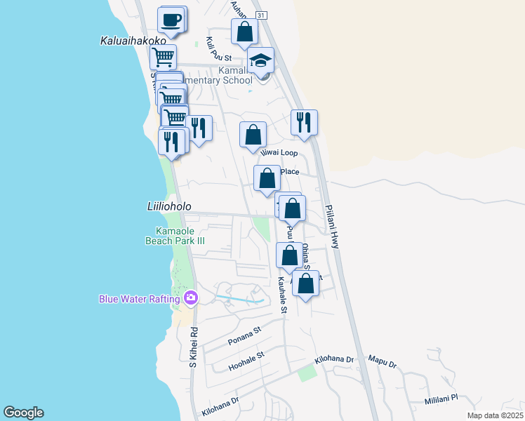 map of restaurants, bars, coffee shops, grocery stores, and more near 165 Keonekai Road in Kihei