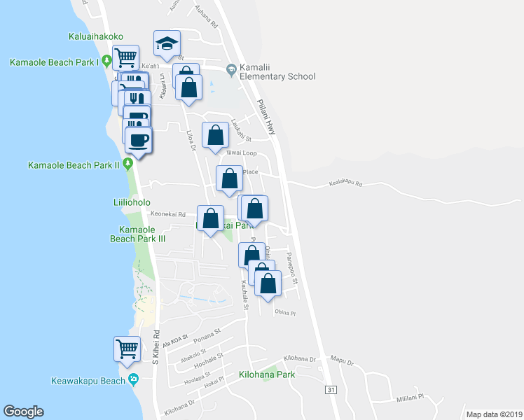 map of restaurants, bars, coffee shops, grocery stores, and more near 263 Keonekai Road in Kihei