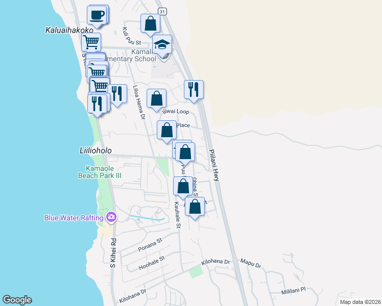 map of restaurants, bars, coffee shops, grocery stores, and more near 263 Keonekai Road in Kihei