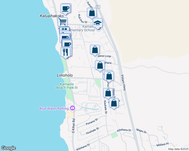 map of restaurants, bars, coffee shops, grocery stores, and more near 151 Keonekai Road in Kihei