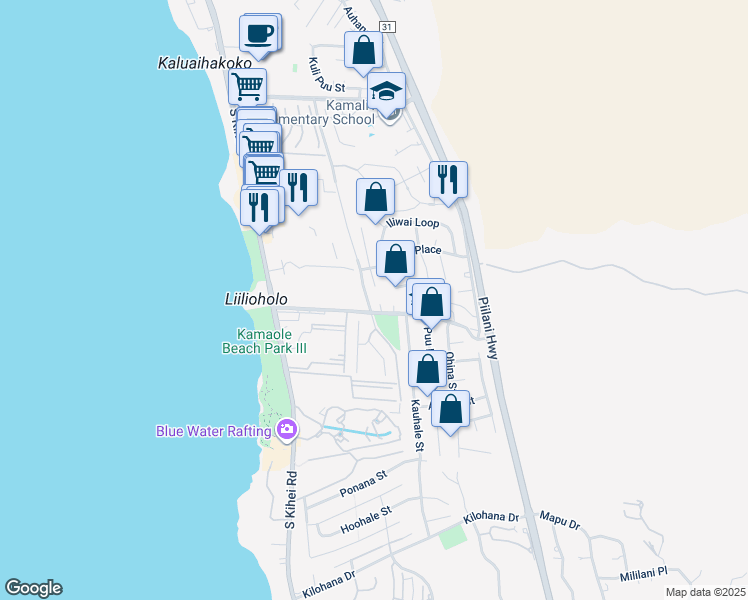 map of restaurants, bars, coffee shops, grocery stores, and more near 151 Keonekai Road in Kihei