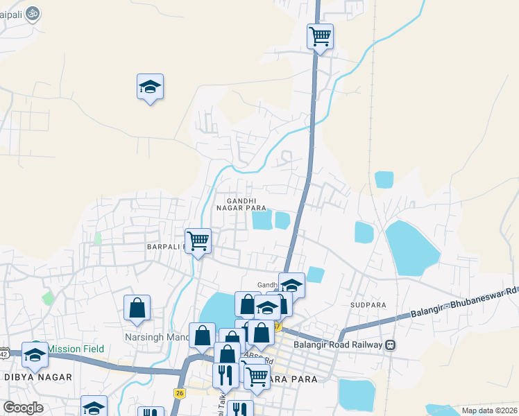 map of restaurants, bars, coffee shops, grocery stores, and more near in Balangir