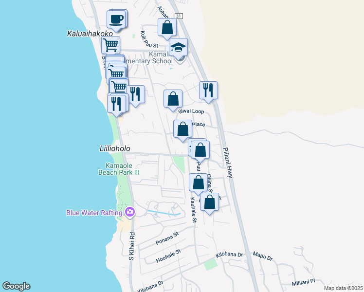 map of restaurants, bars, coffee shops, grocery stores, and more near 192 Kamakoi Loop in Kihei