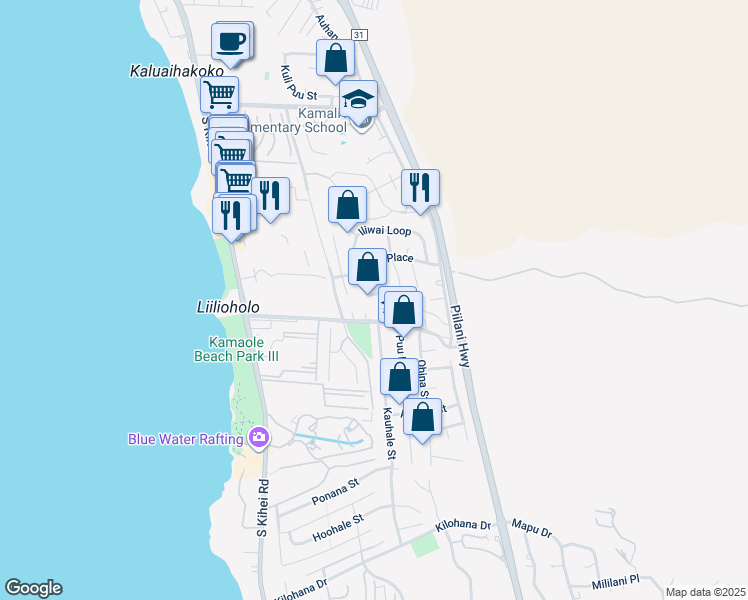 map of restaurants, bars, coffee shops, grocery stores, and more near 196 Kamakoi Loop in Kihei