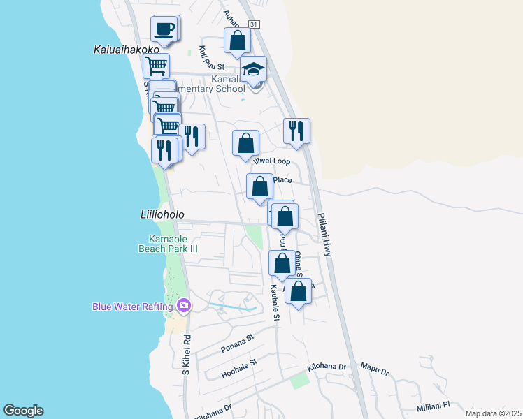 map of restaurants, bars, coffee shops, grocery stores, and more near 194 Kamakoi Loop in Kihei