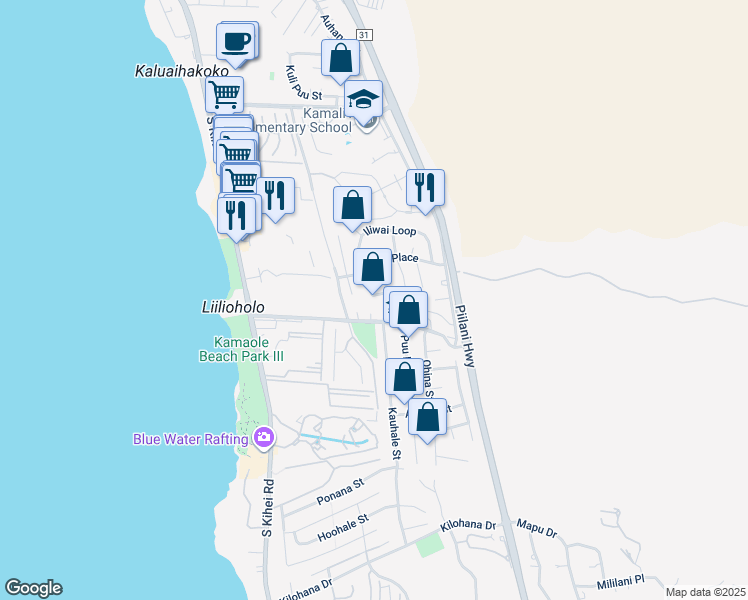 map of restaurants, bars, coffee shops, grocery stores, and more near 194 Kamakoi Loop in Kihei