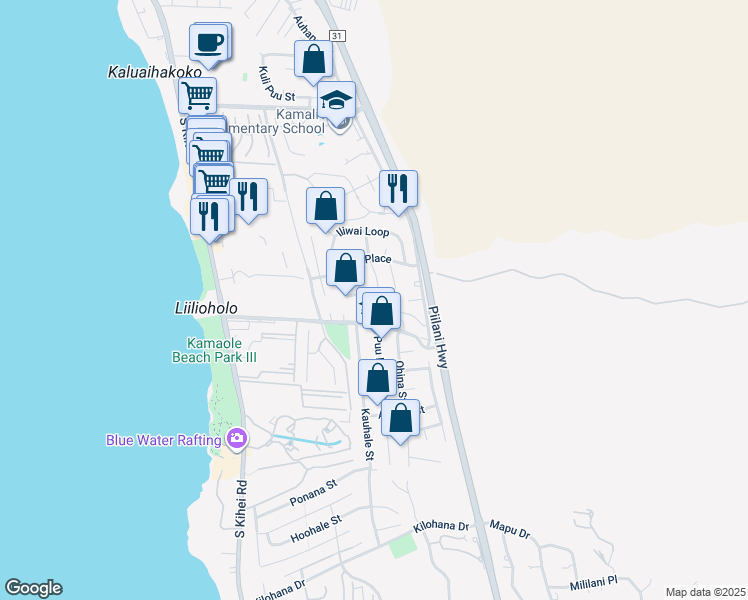 map of restaurants, bars, coffee shops, grocery stores, and more near 2650 Moolio Place in Kihei