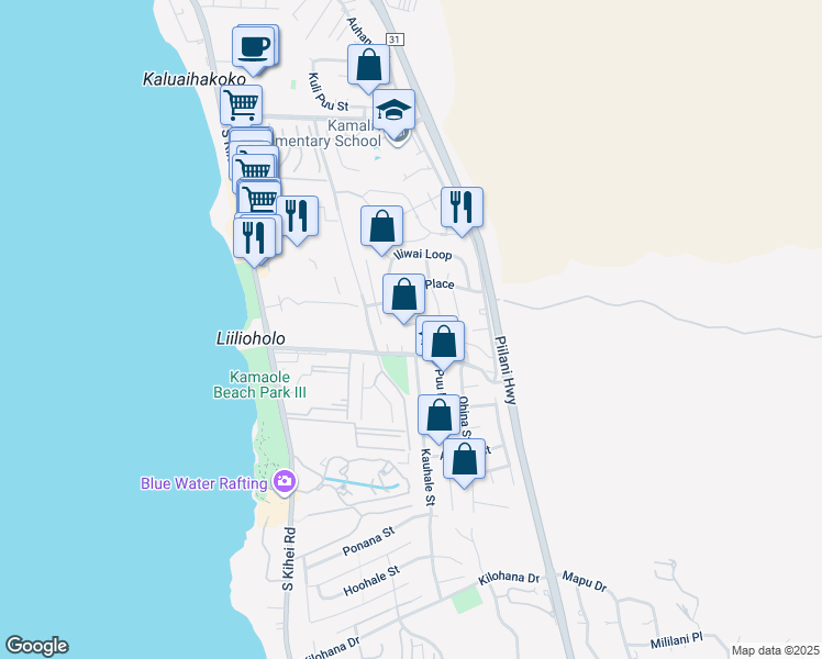 map of restaurants, bars, coffee shops, grocery stores, and more near 196 Kamakoi Loop in Kihei