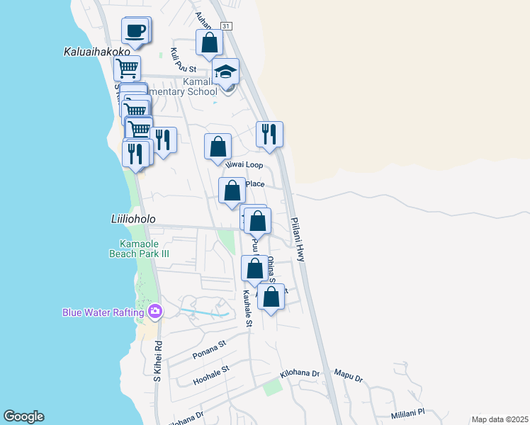 map of restaurants, bars, coffee shops, grocery stores, and more near 2636 Lioholo Place in Kihei