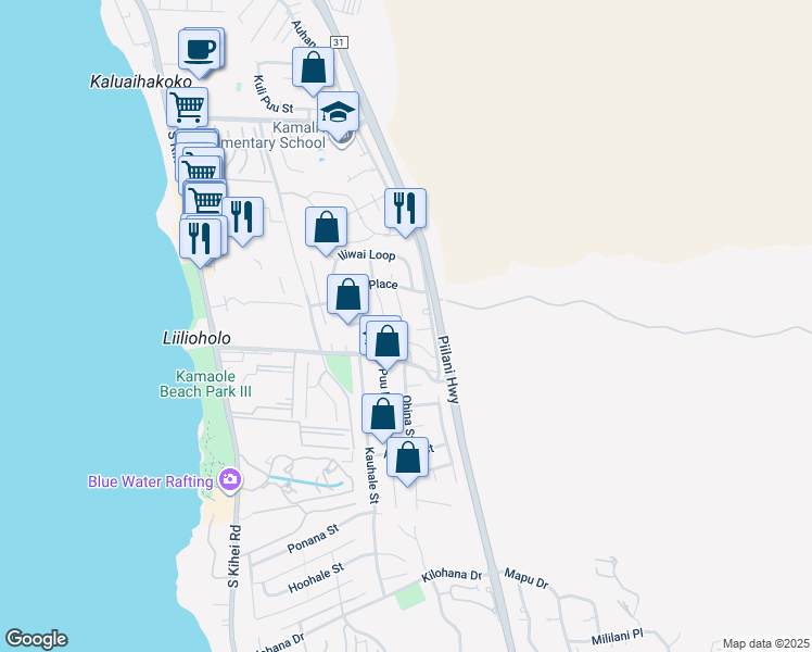 map of restaurants, bars, coffee shops, grocery stores, and more near 2641 Lioholo Place in Kihei