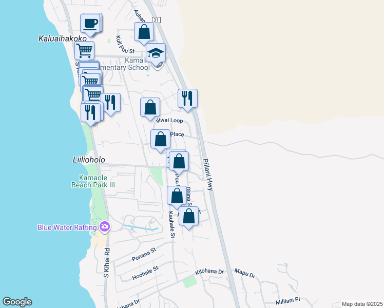 map of restaurants, bars, coffee shops, grocery stores, and more near 2630 Kanakanui Road in Kihei
