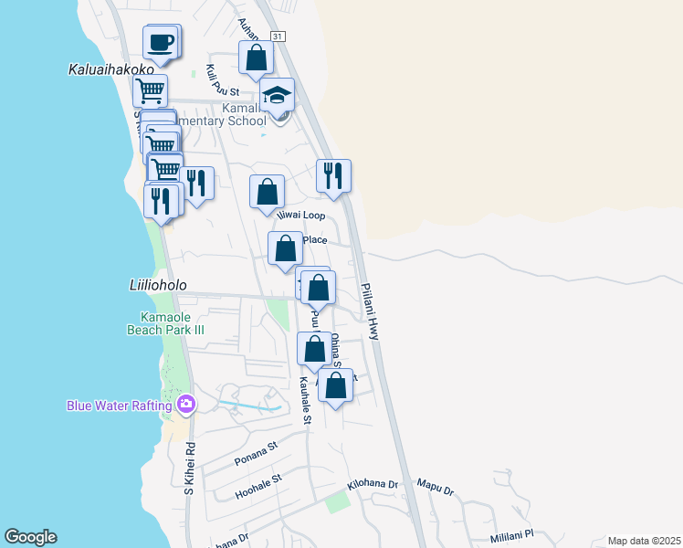 map of restaurants, bars, coffee shops, grocery stores, and more near 2630 Kanakanui Road in Kihei