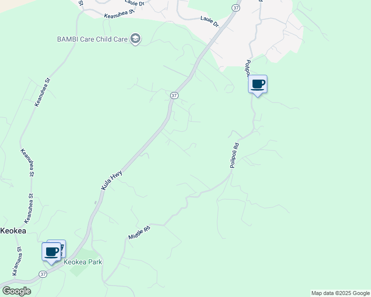 map of restaurants, bars, coffee shops, grocery stores, and more near 0 Maukanani Road in Kula
