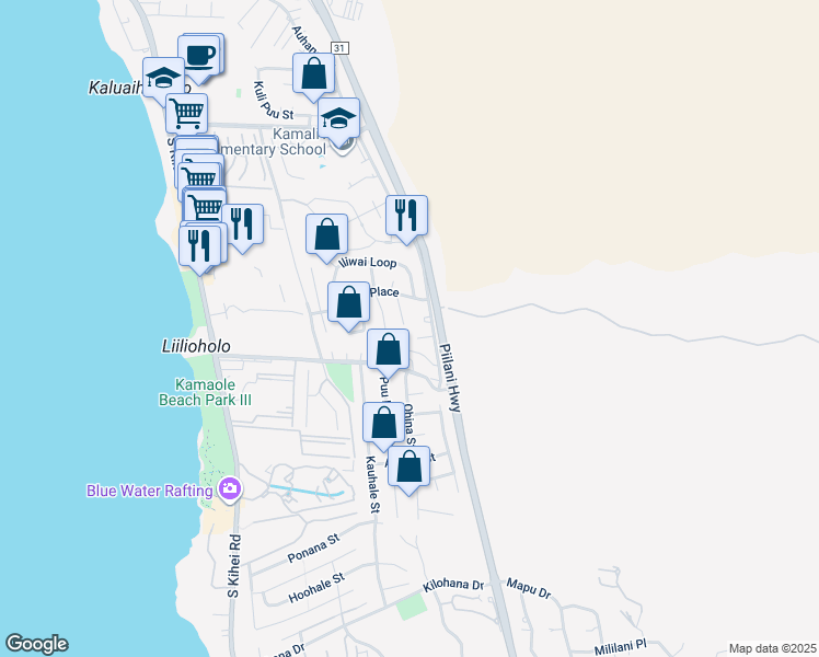 map of restaurants, bars, coffee shops, grocery stores, and more near 2635 Lioholo Place in Kihei