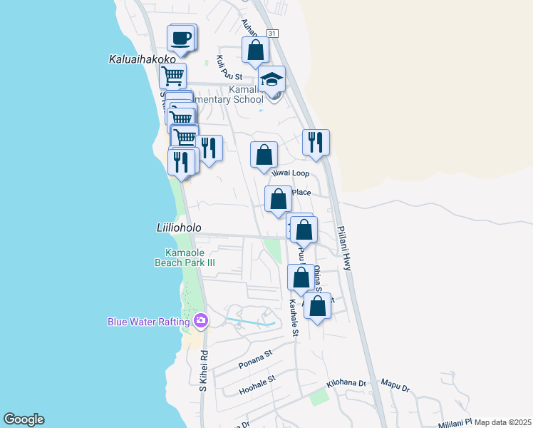 map of restaurants, bars, coffee shops, grocery stores, and more near 2611 Mikoi Place in Kihei
