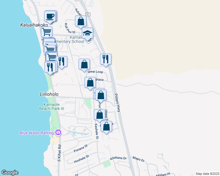 map of restaurants, bars, coffee shops, grocery stores, and more near 2610 Kanakanui Road in Kihei