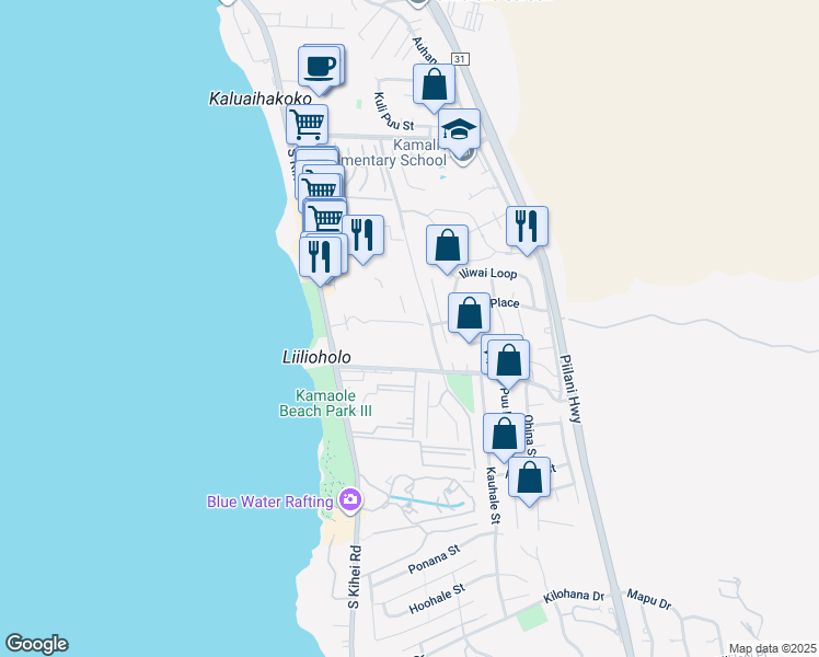map of restaurants, bars, coffee shops, grocery stores, and more near 2575 South Kihei Road in Kihei