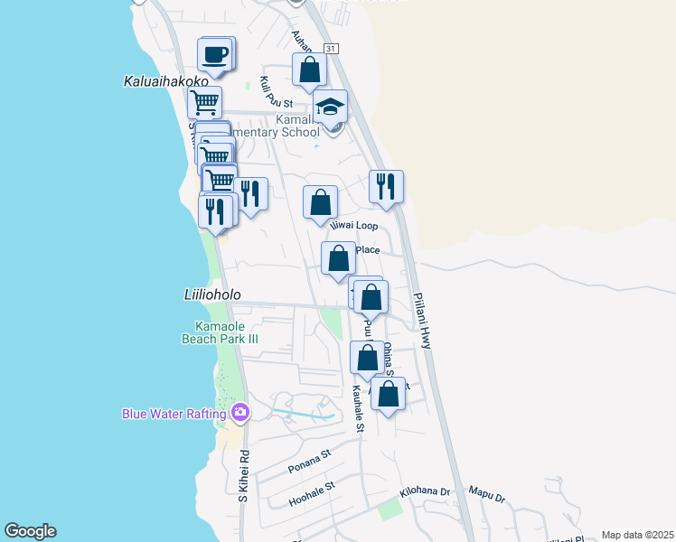 map of restaurants, bars, coffee shops, grocery stores, and more near 177 Kamakoi Loop in Kihei