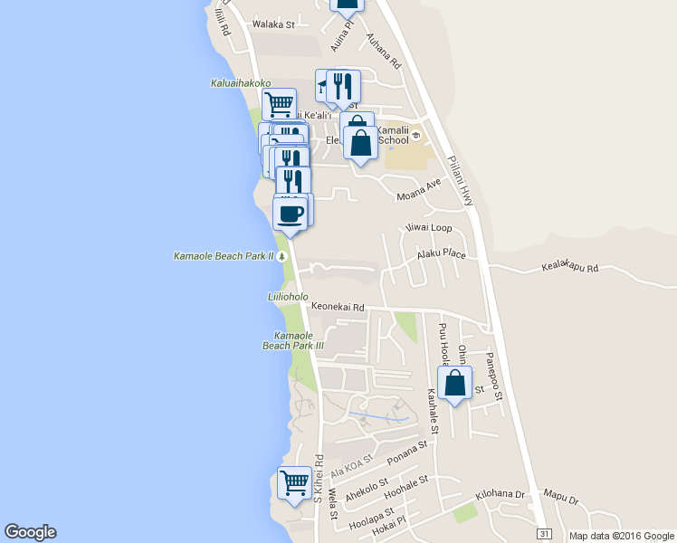 map of restaurants, bars, coffee shops, grocery stores, and more near 2575 South Kihei Road in Kihei