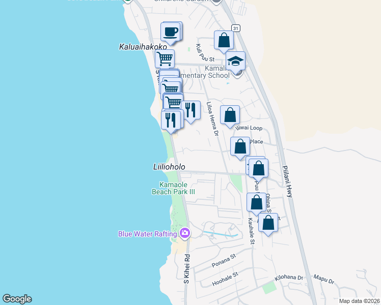 map of restaurants, bars, coffee shops, grocery stores, and more near 2575 South Kihei Road in Kihei