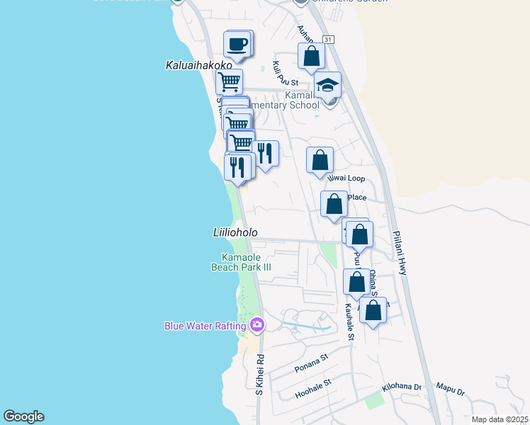 map of restaurants, bars, coffee shops, grocery stores, and more near 2575 South Kihei Road in Kihei