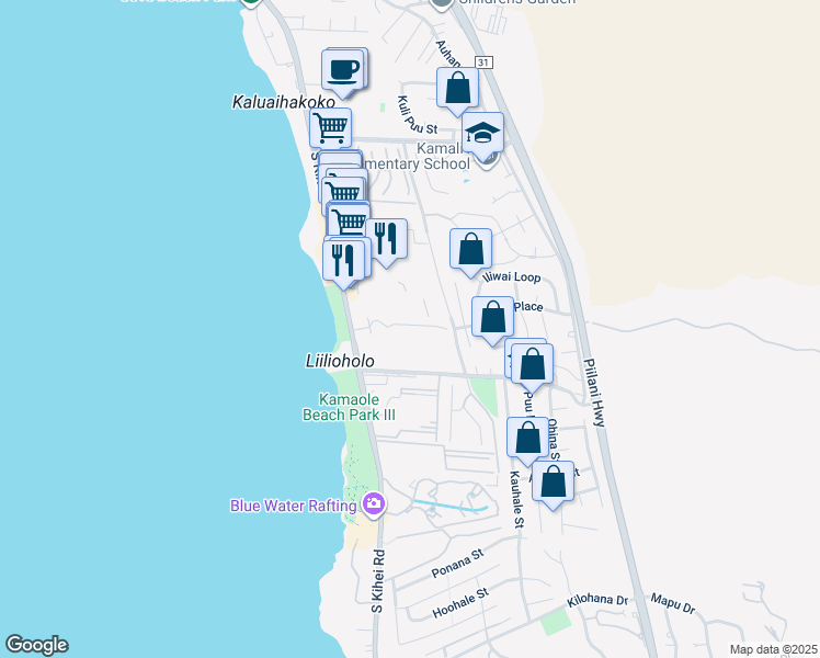 map of restaurants, bars, coffee shops, grocery stores, and more near 2575 South Kihei Road in Kihei