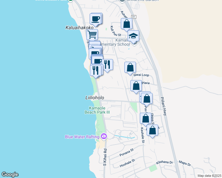 map of restaurants, bars, coffee shops, grocery stores, and more near 2575 South Kihei Road in Kihei