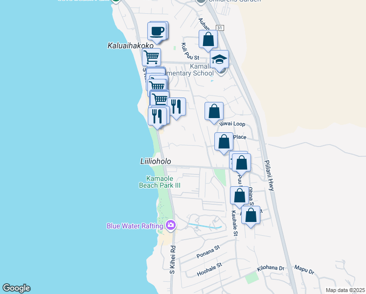 map of restaurants, bars, coffee shops, grocery stores, and more near 2575 South Kihei Road in Kihei