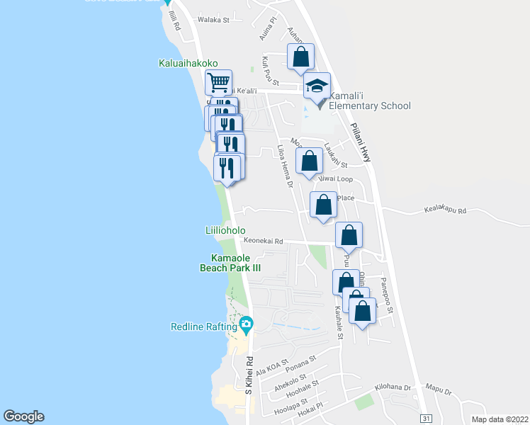 map of restaurants, bars, coffee shops, grocery stores, and more near 2575 South Kihei Road in Kihei