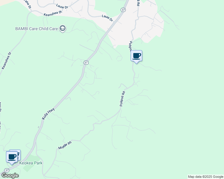 map of restaurants, bars, coffee shops, grocery stores, and more near 1076 Polipoli Road in Kula
