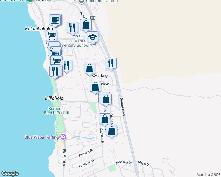 map of restaurants, bars, coffee shops, grocery stores, and more near 2611 Lioholo Place in Kihei