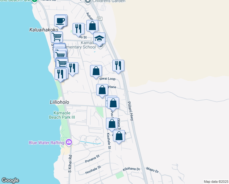 map of restaurants, bars, coffee shops, grocery stores, and more near 2608 Lioholo Place in Kihei