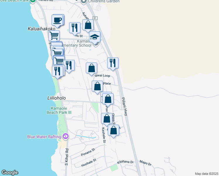 map of restaurants, bars, coffee shops, grocery stores, and more near 2608 Lioholo Place in Kihei