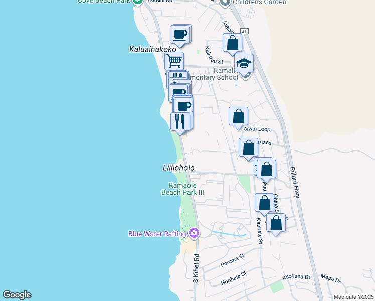 map of restaurants, bars, coffee shops, grocery stores, and more near 2575 South Kihei Road in Kihei