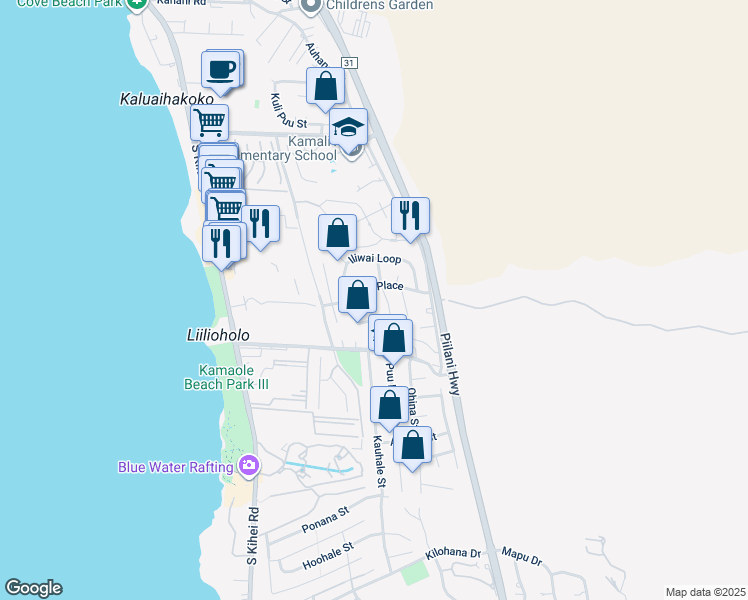 map of restaurants, bars, coffee shops, grocery stores, and more near 232 Kamakoi Loop in Kihei