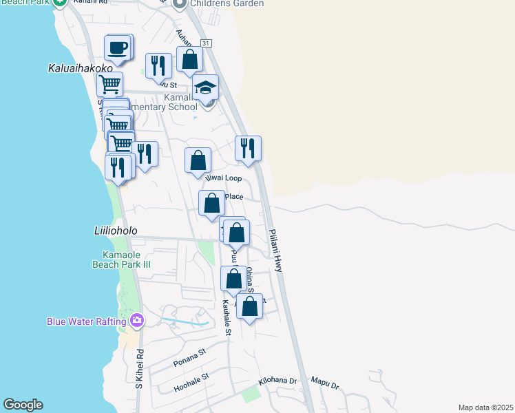 map of restaurants, bars, coffee shops, grocery stores, and more near 2600 Kanakanui Road in Kihei