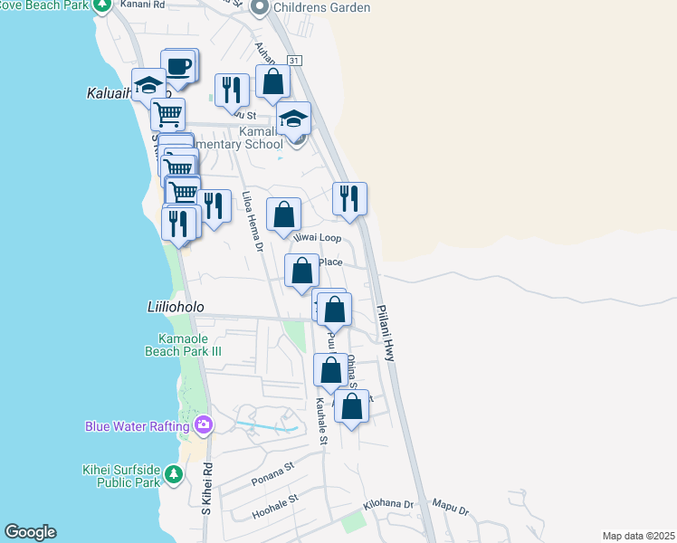 map of restaurants, bars, coffee shops, grocery stores, and more near 2600 Lioholo Place in Kihei