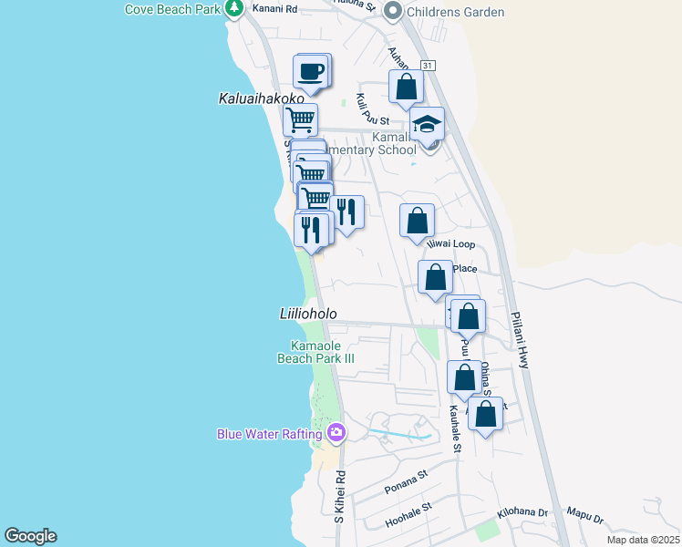 map of restaurants, bars, coffee shops, grocery stores, and more near 2531 South Kihei Road in Kihei