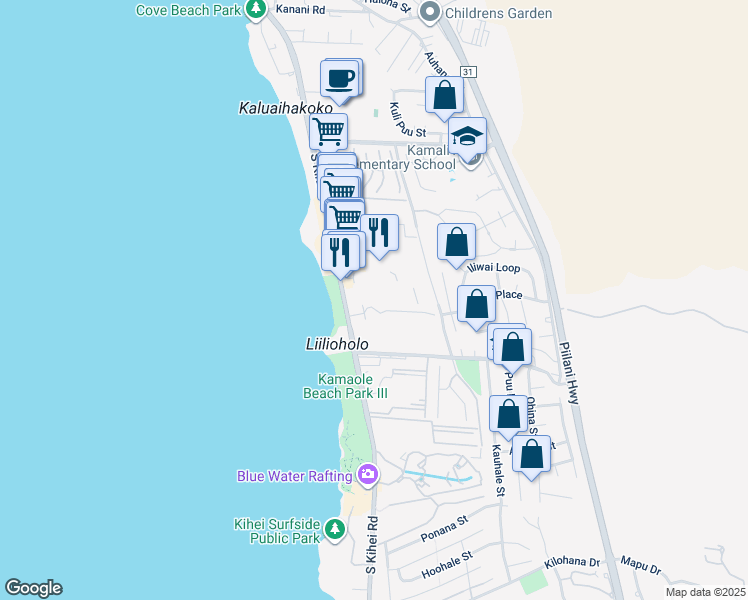 map of restaurants, bars, coffee shops, grocery stores, and more near 2531 South Kihei Road in Kihei
