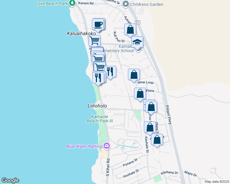 map of restaurants, bars, coffee shops, grocery stores, and more near 2531 South Kihei Road in Kihei