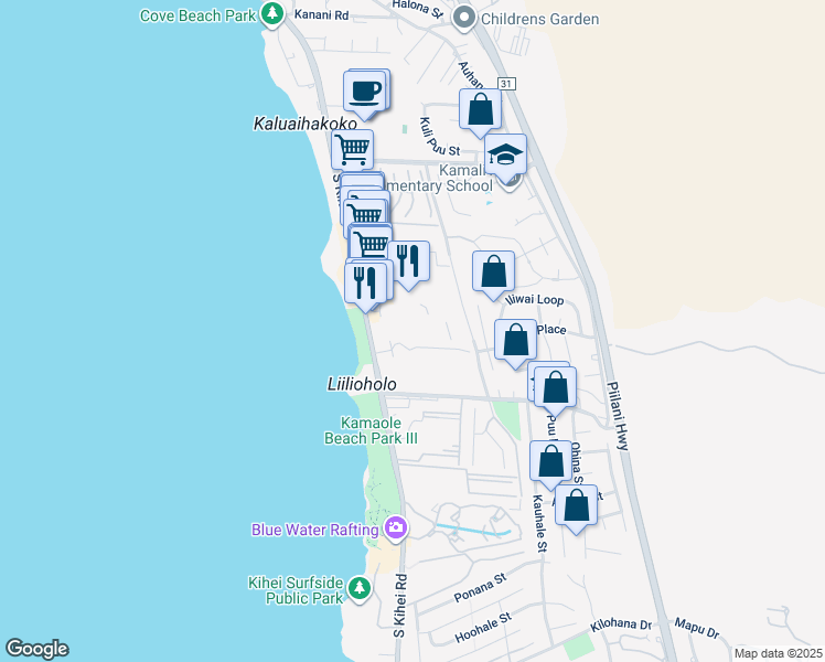 map of restaurants, bars, coffee shops, grocery stores, and more near 2531 South Kihei Road in Kihei