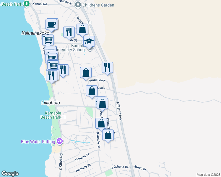 map of restaurants, bars, coffee shops, grocery stores, and more near 187 Iliwai Loop in Kihei