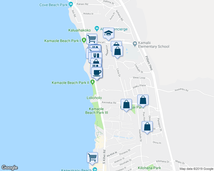 map of restaurants, bars, coffee shops, grocery stores, and more near 2531 South Kihei Road in Kihei