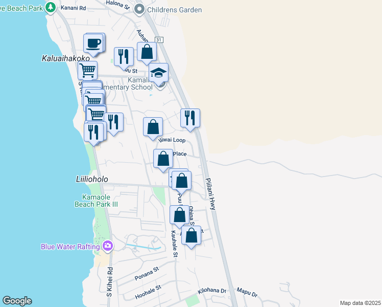 map of restaurants, bars, coffee shops, grocery stores, and more near 182 Iliwai Loop in Kihei